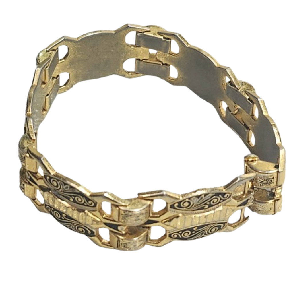 Vtg Damascene Toledo Spain Brass Enamel  Link Bracelet - Picture 6 of 6